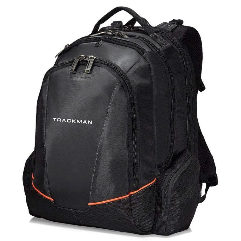 Black Trackman backpack with orange trim